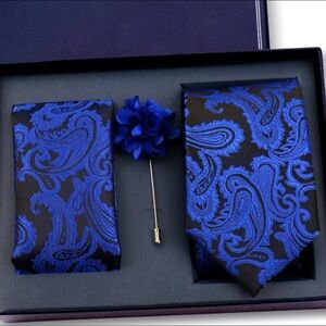 Elegant Blue Paisley Tie Set
